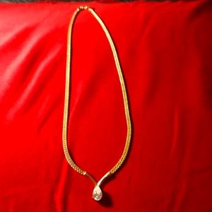Ladies gold faux diamond teardrop necklace. New